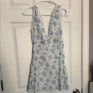 Floral Lace Mini Dress - Blue and White